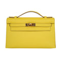 Kelly Pochette Bag Lime Clutch Gold Hardware Swift Leather