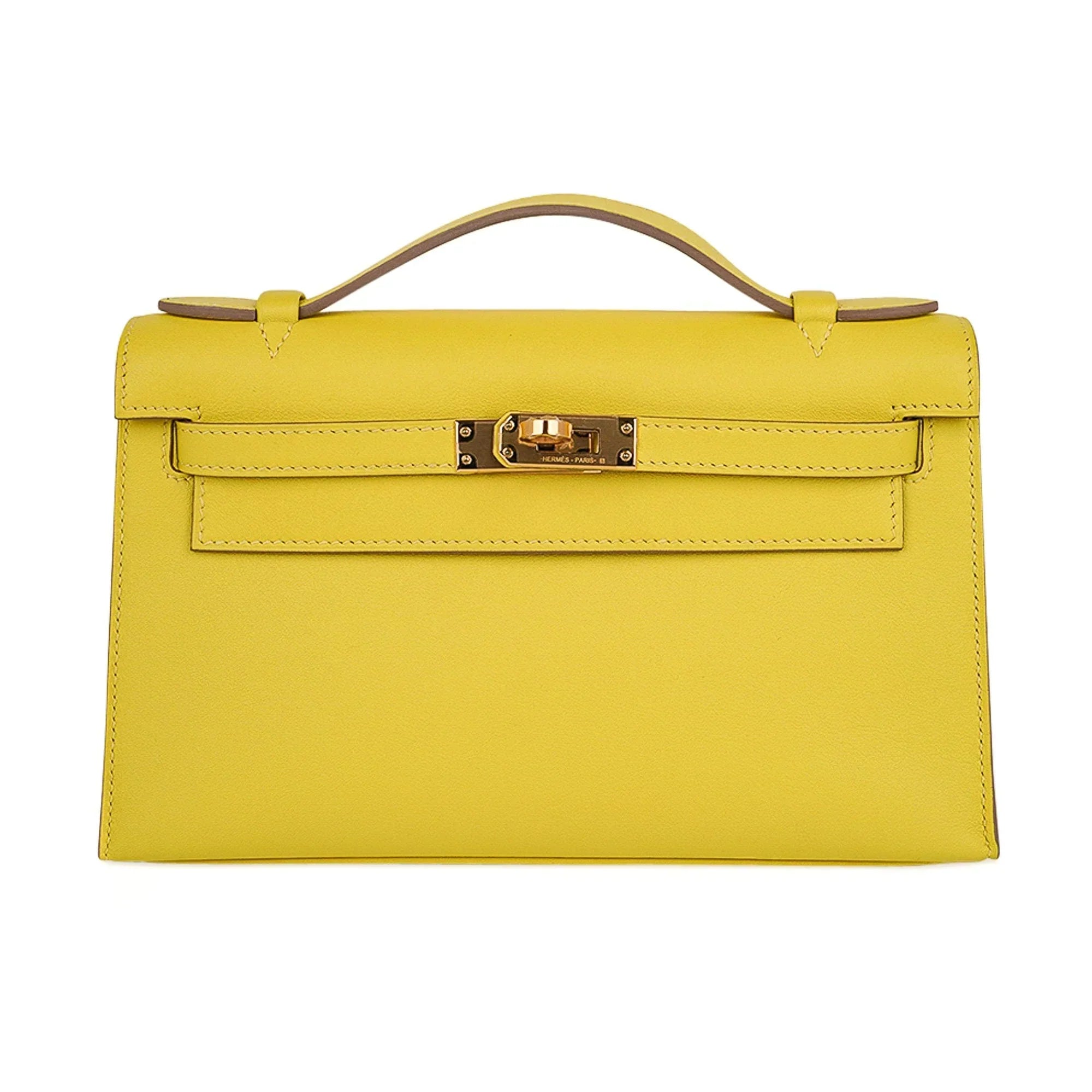 Kelly Pochette Bag Lime Clutch Gold Hardware Swift Leather