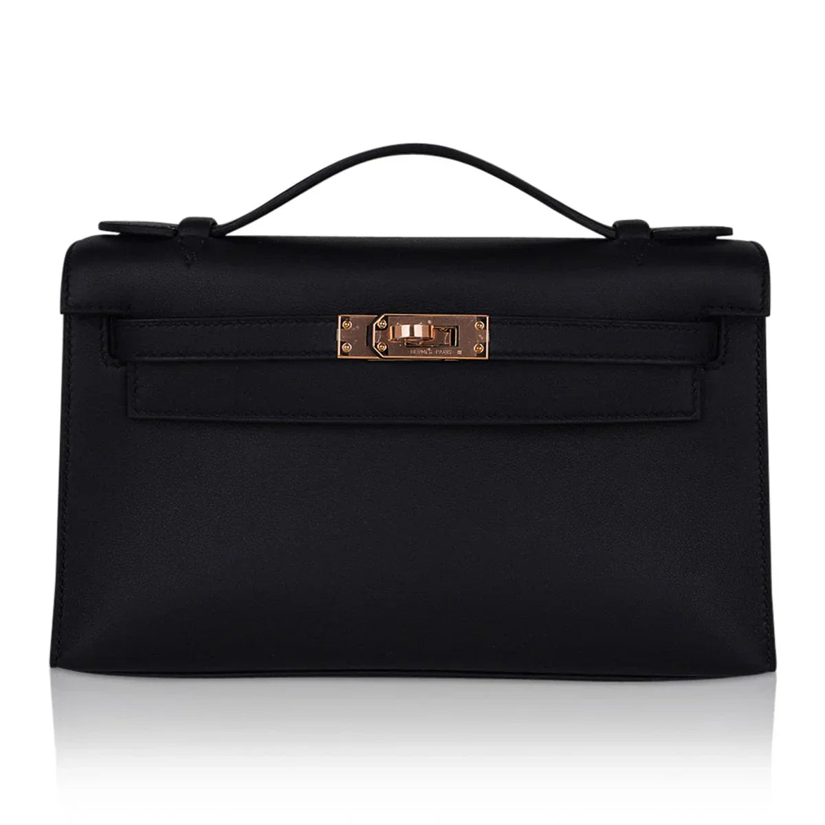 Kelly Pochette Bag Black Rose Gold Hardware Clutch