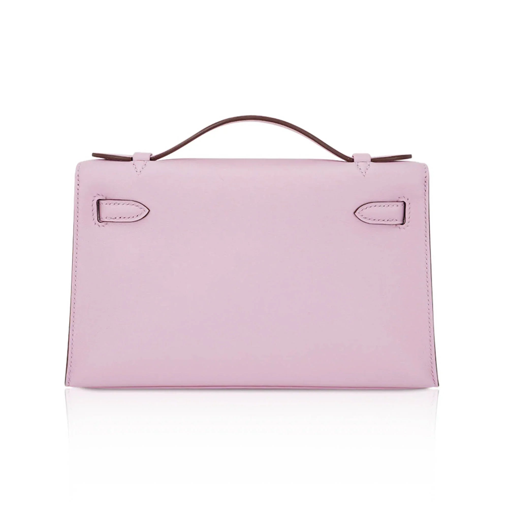 Kelly Pochette Clutch Bag Mauve Sylvestre Swift Leather with Rose Gold Hardware