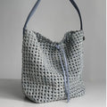 Woven Shoulder Bucket Bag — Smoky Blue