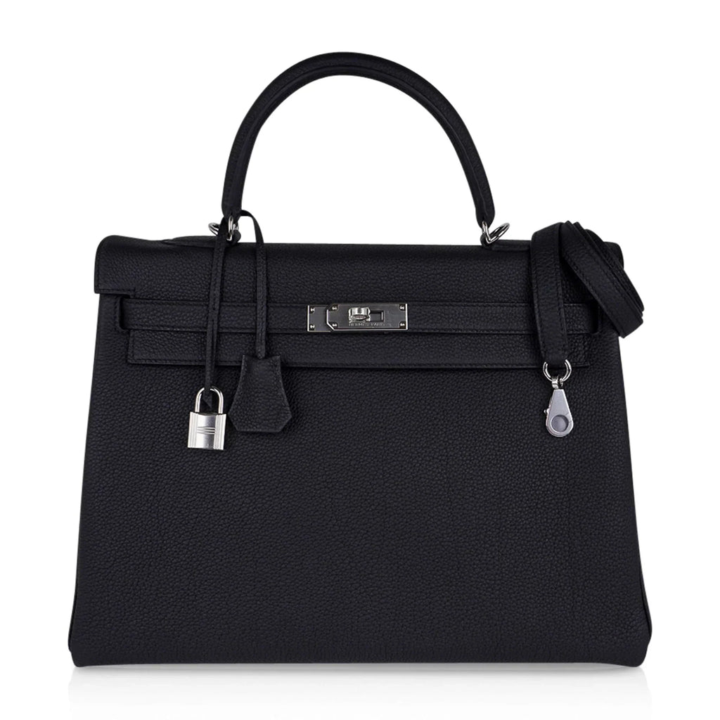 Kelly 35 Bag Black Retourne Togo Palladium Hardware New