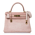 Kelly 28 Pink Dalmation Buffalo Skipper Leather Bag Gold Hardware