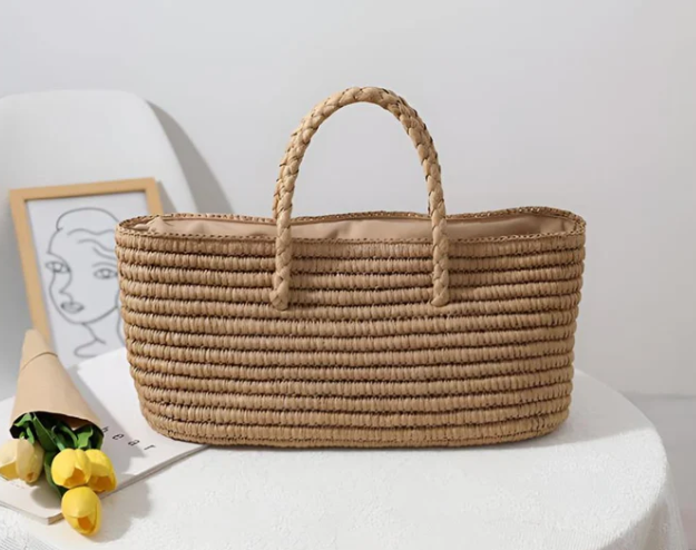 woven straw tote bag