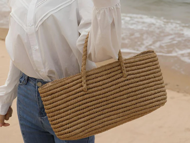 woven straw tote bag
