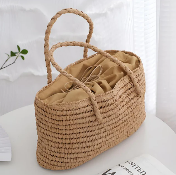 woven straw tote bag