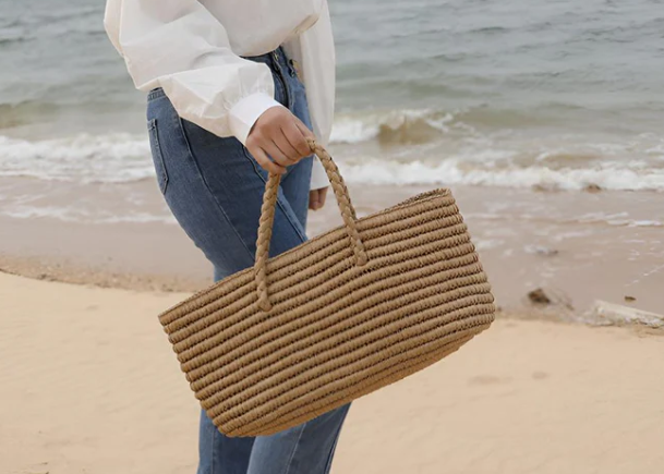 woven straw tote bag