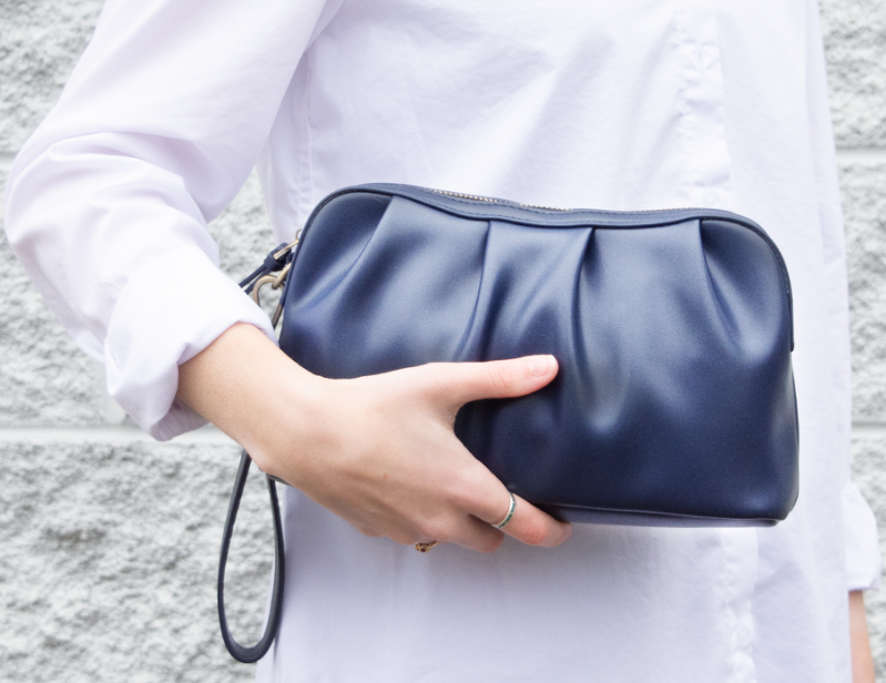 Navy Ruched Loop Clutch/Case - Vegan Leather
