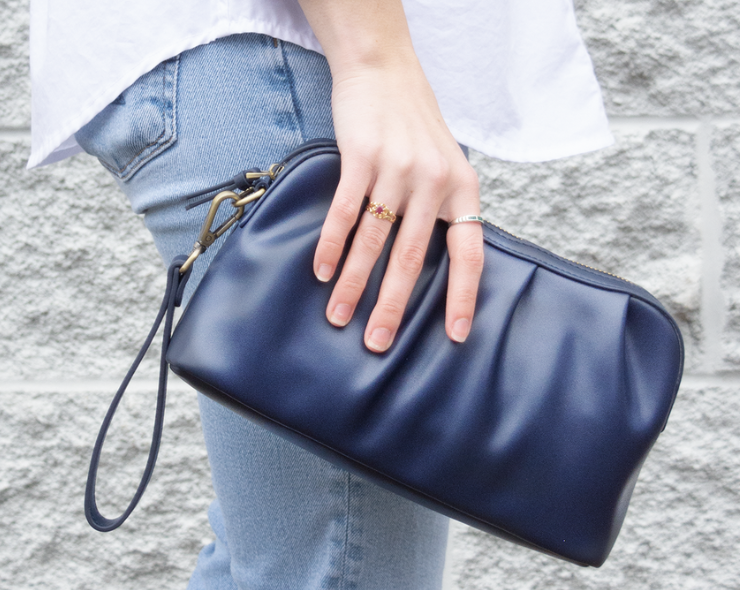 Navy Ruched Loop Clutch/Case - Vegan Leather