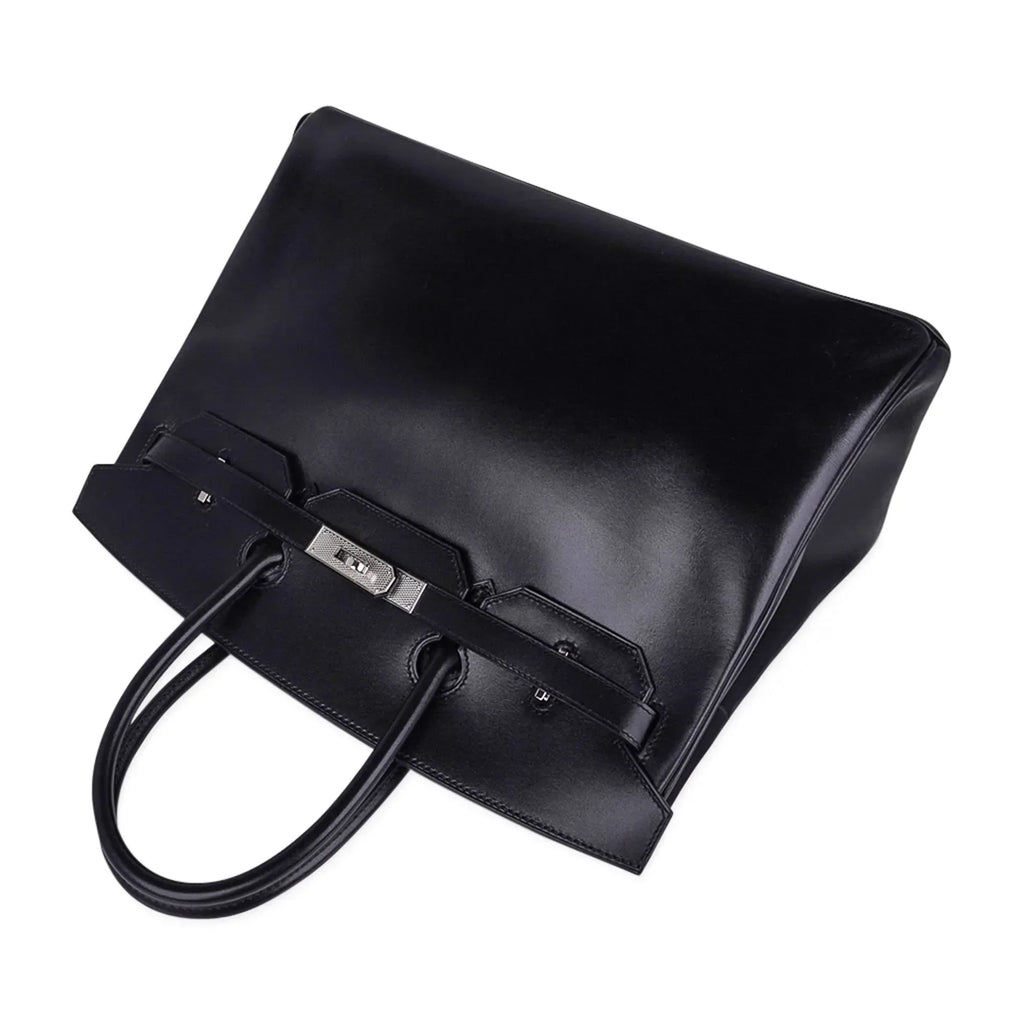 Birkin 35 Bag Black Box Palladium Guilloche Hardware