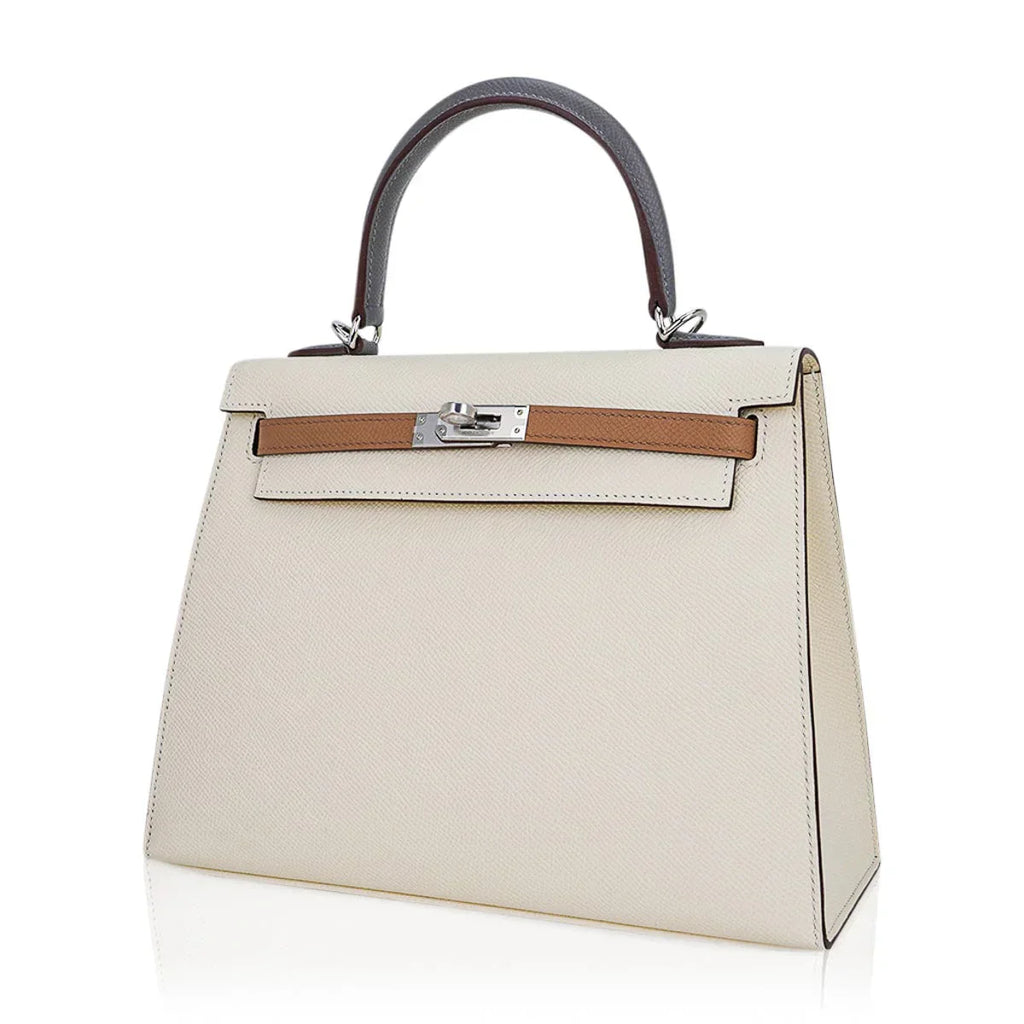 Kelly Sellier 25 Bag Nata Chai & Gris Meyer Epsom Leather with Palladium Hardware