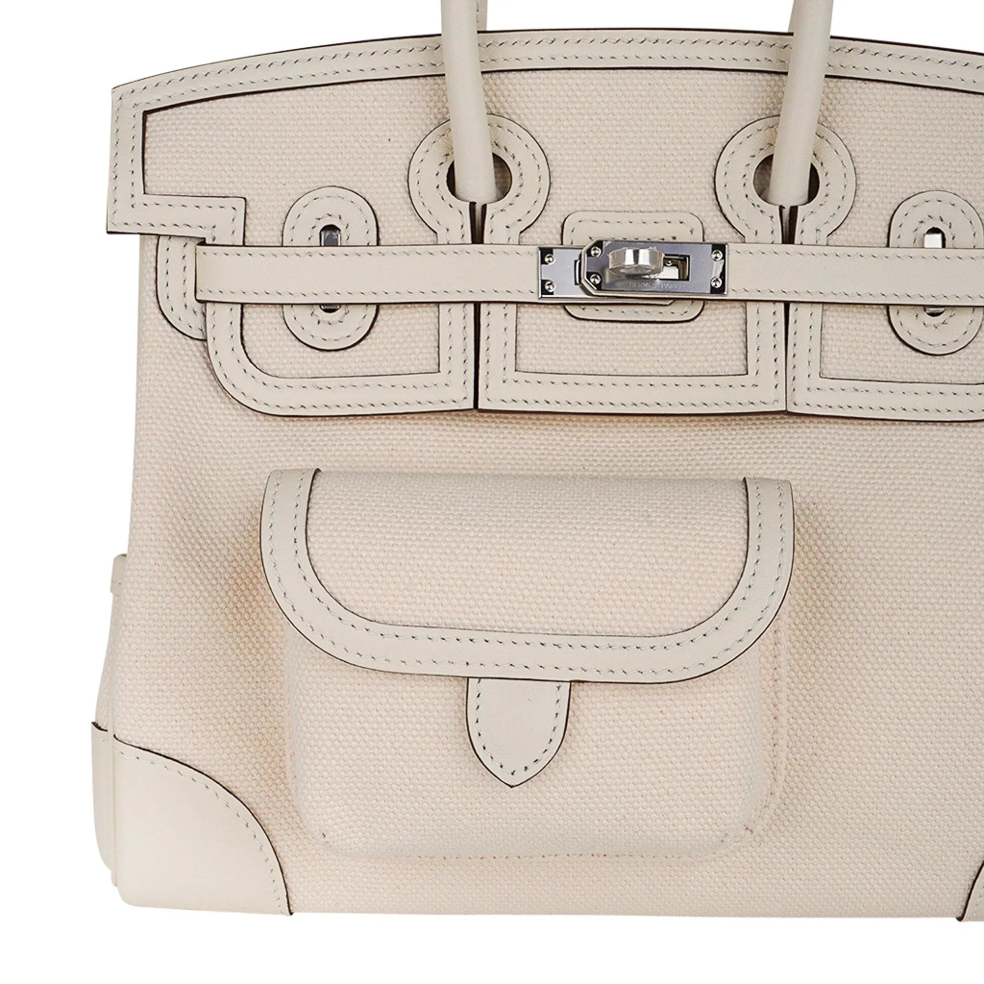 Birkin 25 Cargo Nata Toile Goeland Bag Swift Leather Trim Limited Edition