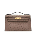 Kelly Pochette in Ostrich Leather with Gold Hardware Gris Tourterelle