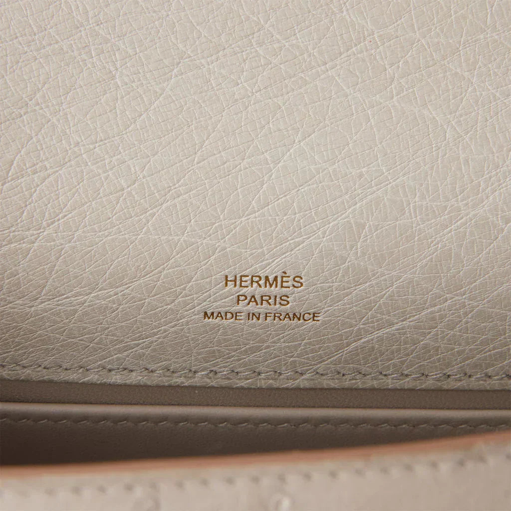 Kelly Pochette Gris Perle Ostrich Gold Hardware