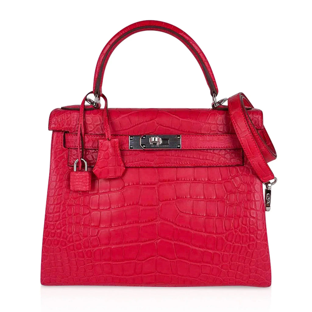 Kelly 28 Bag Rose Extreme Matte Alligator with Palladium Hardware
