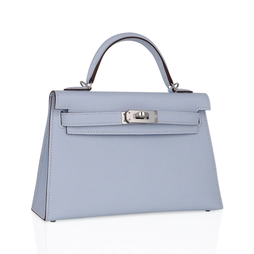 Kelly 20 Mini Sellier Bag Blue Brume Epsom Leather Gold Hardware