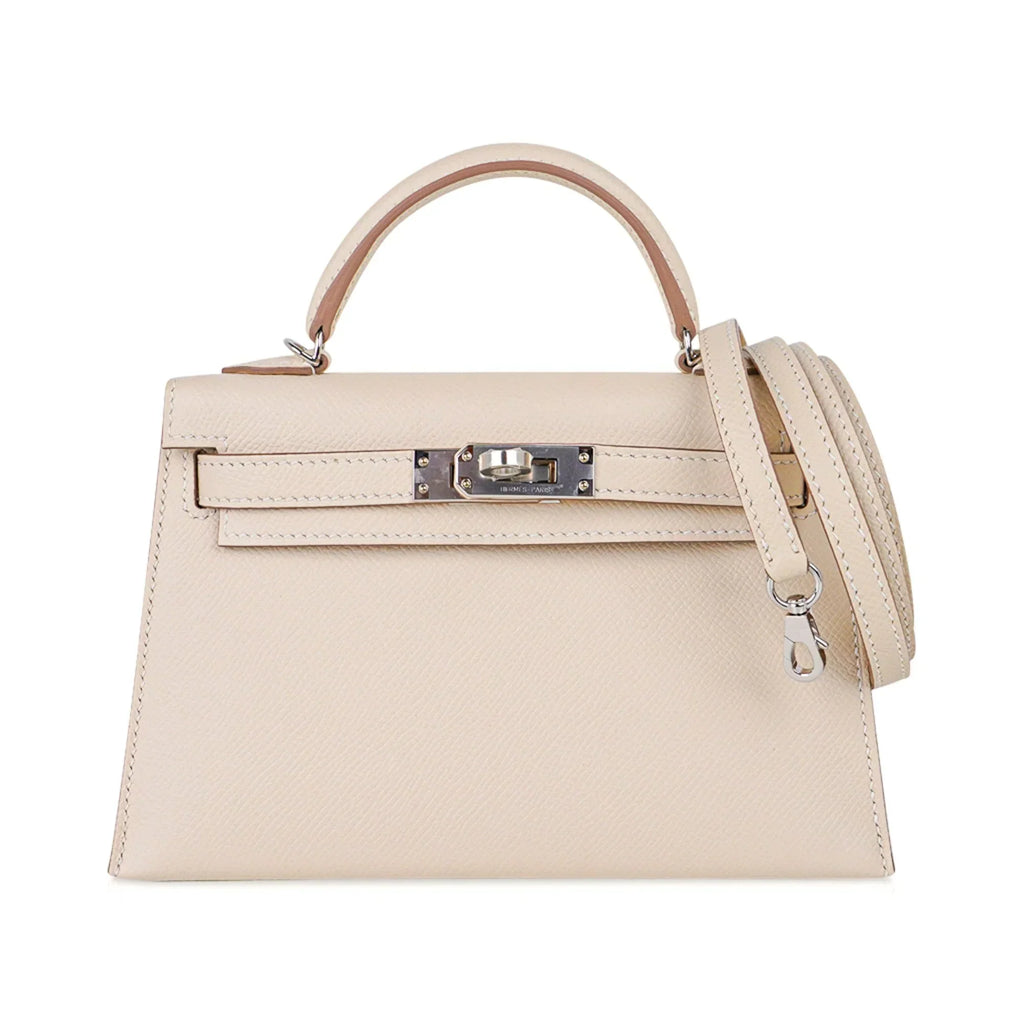 Kelly 20 Mini Sellier Bag Craie Epsom Leather Palladium Hardware New w/Box