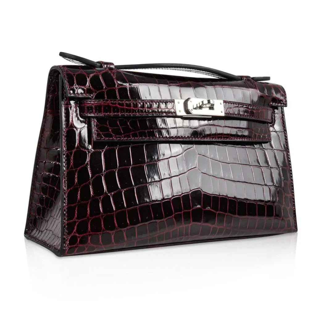 Kelly Pochette Clutch Bag Bordeaux Crocodile Jewel Toned Palladium