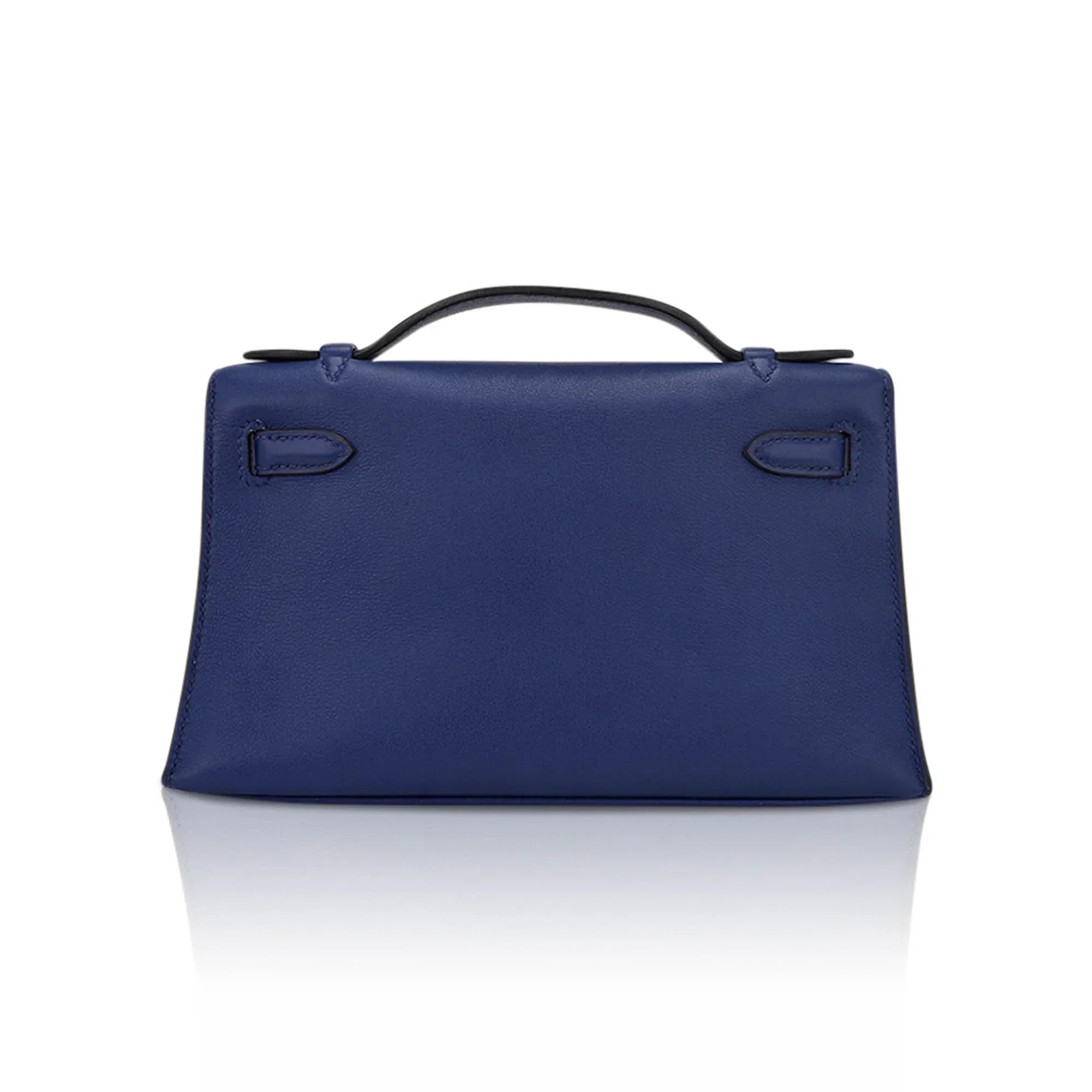 Kelly Pochette Clutch Bag Blue Sapphire Swift Leather with Palladium Hardware