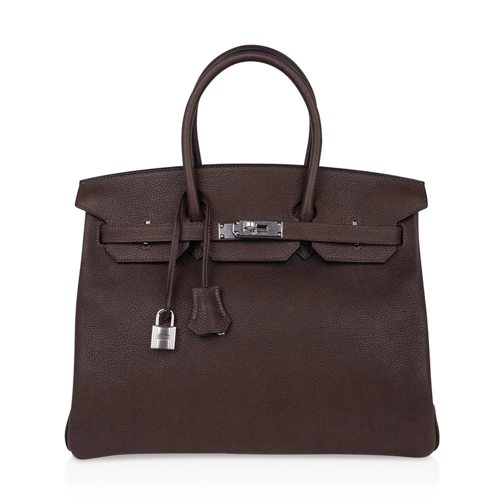 Birkin 35 Bag Ebene Barenia Faubourg Leather with Palladium Hardware