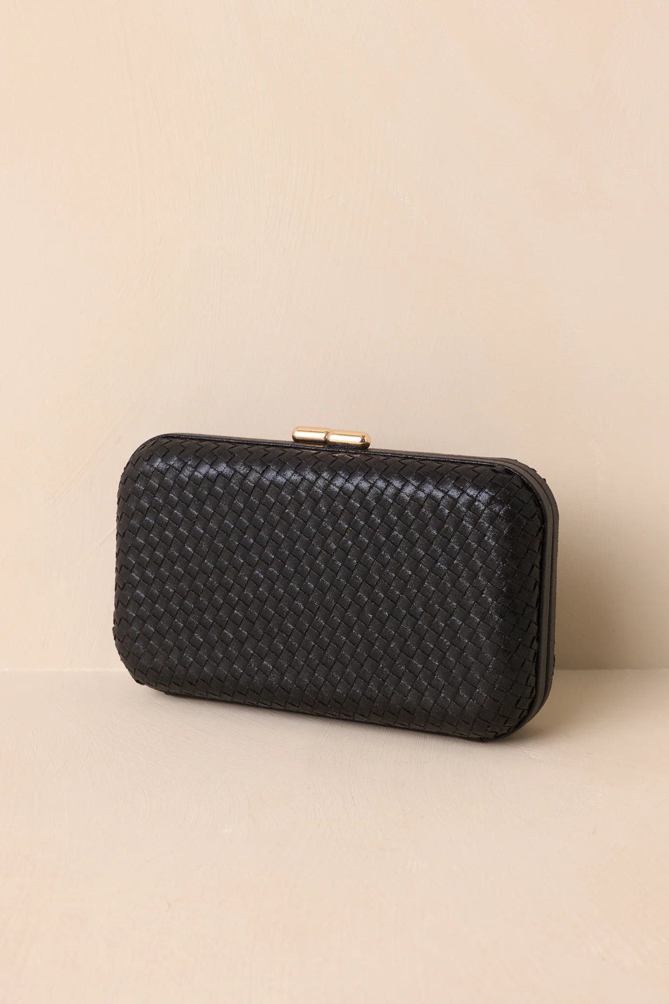 Black Woven Structured Clutch Handbag