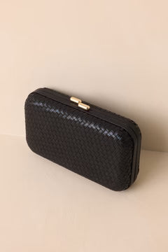 Black Woven Structured Clutch Handbag