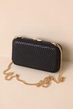 Black Woven Structured Clutch Handbag