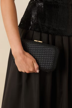 Black Woven Structured Clutch Handbag