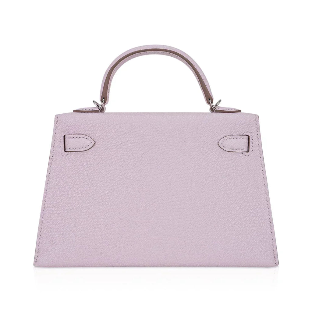 Mini Kelly 20 Bag Sellier Mauve Pale Chevre Leather with Palladium Hardware
