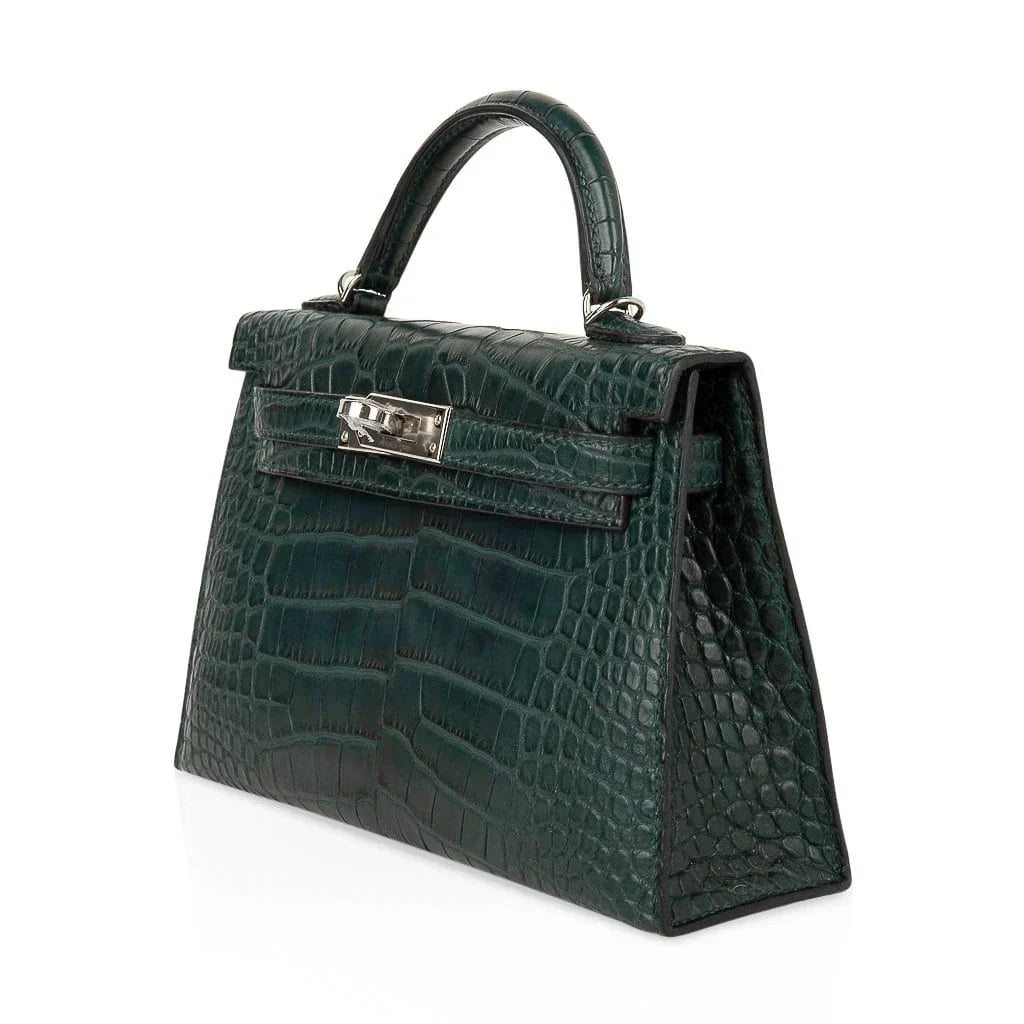 Kelly 20 Mini Sellier Bag Vert Cypress Matte Alligator Palladium