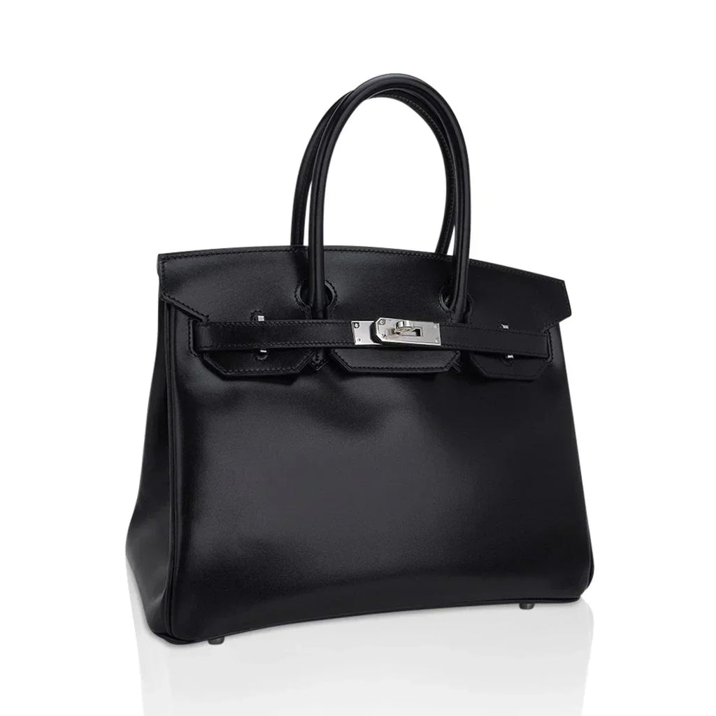 Birkin 30 Black Box Leather Bag Palladium Hardware